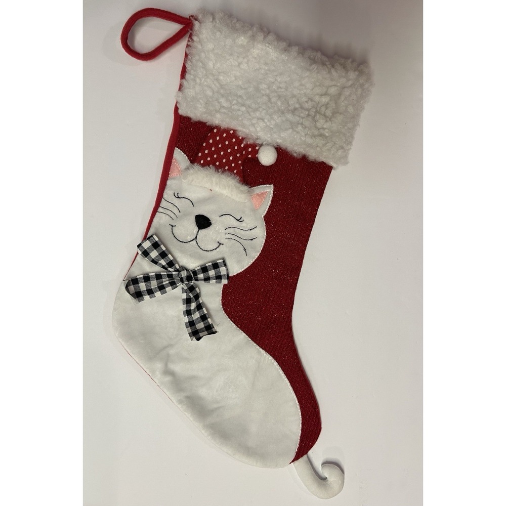 Cat White Red Kitten Holiday Christmas Stocking Pet Kitten‎ Toys And Treats